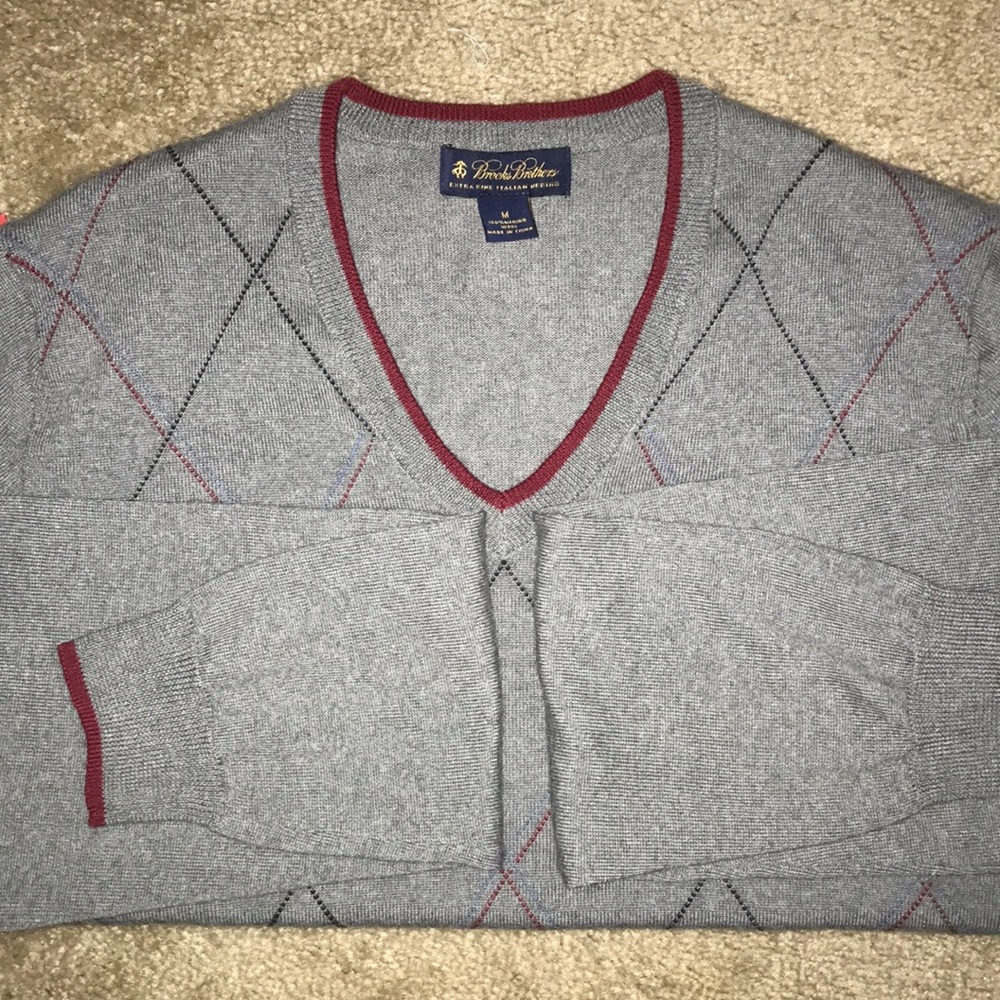 Grey Argyle V-Neck Cardigan Brooks Brothers